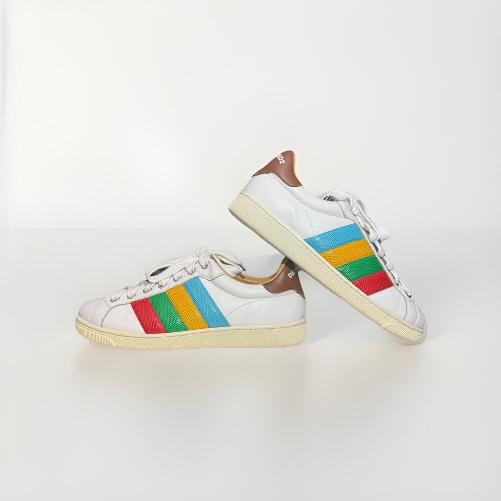 Dsquared2 Santa Monica Sneakers White Leather Rainbow Stripe Italy EU 41
